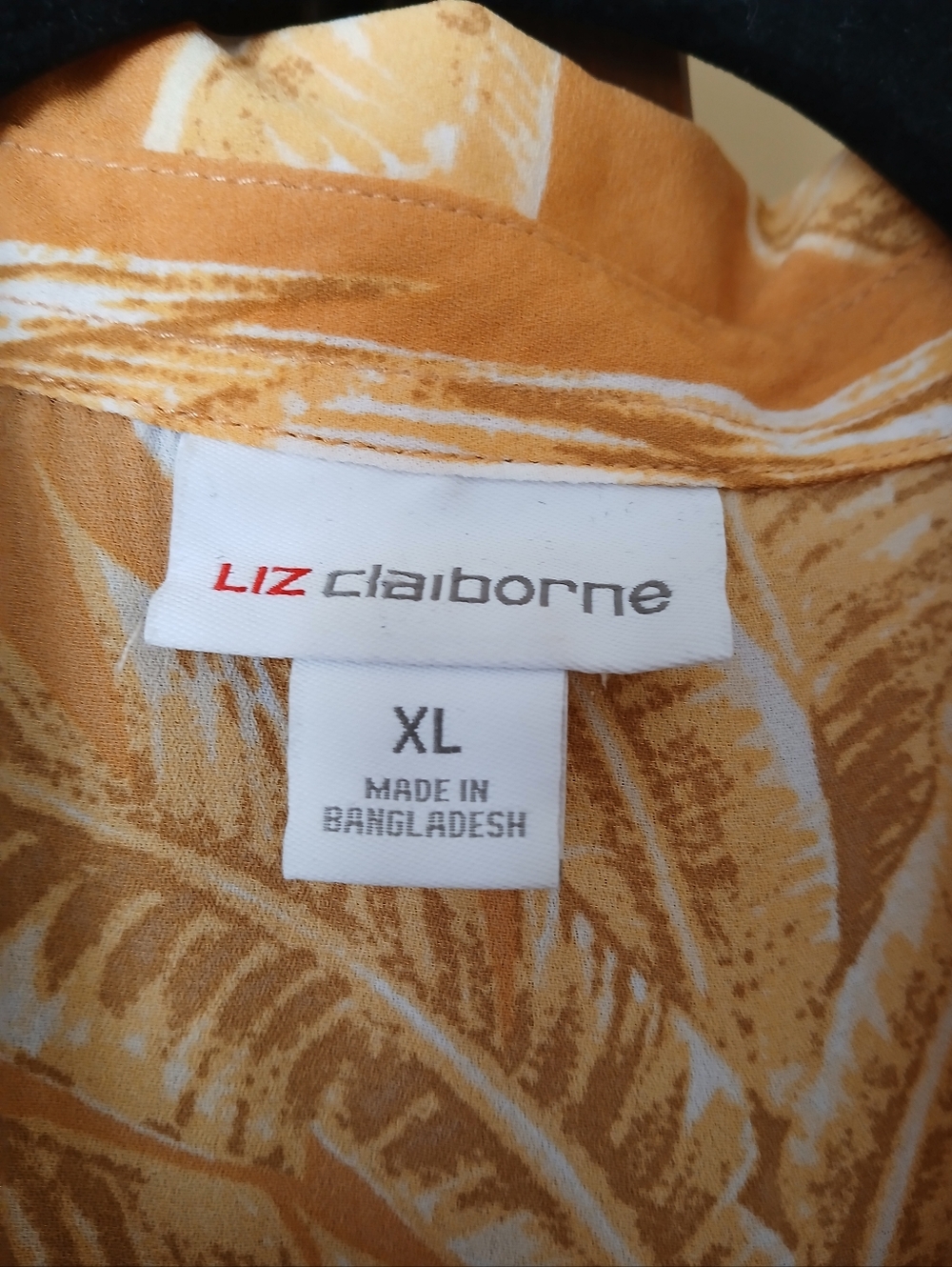 Liz Claiborne Sleeveless Tunic Top Mustard Yellow Tropical Leaf Print XL - Picture 4 of 5